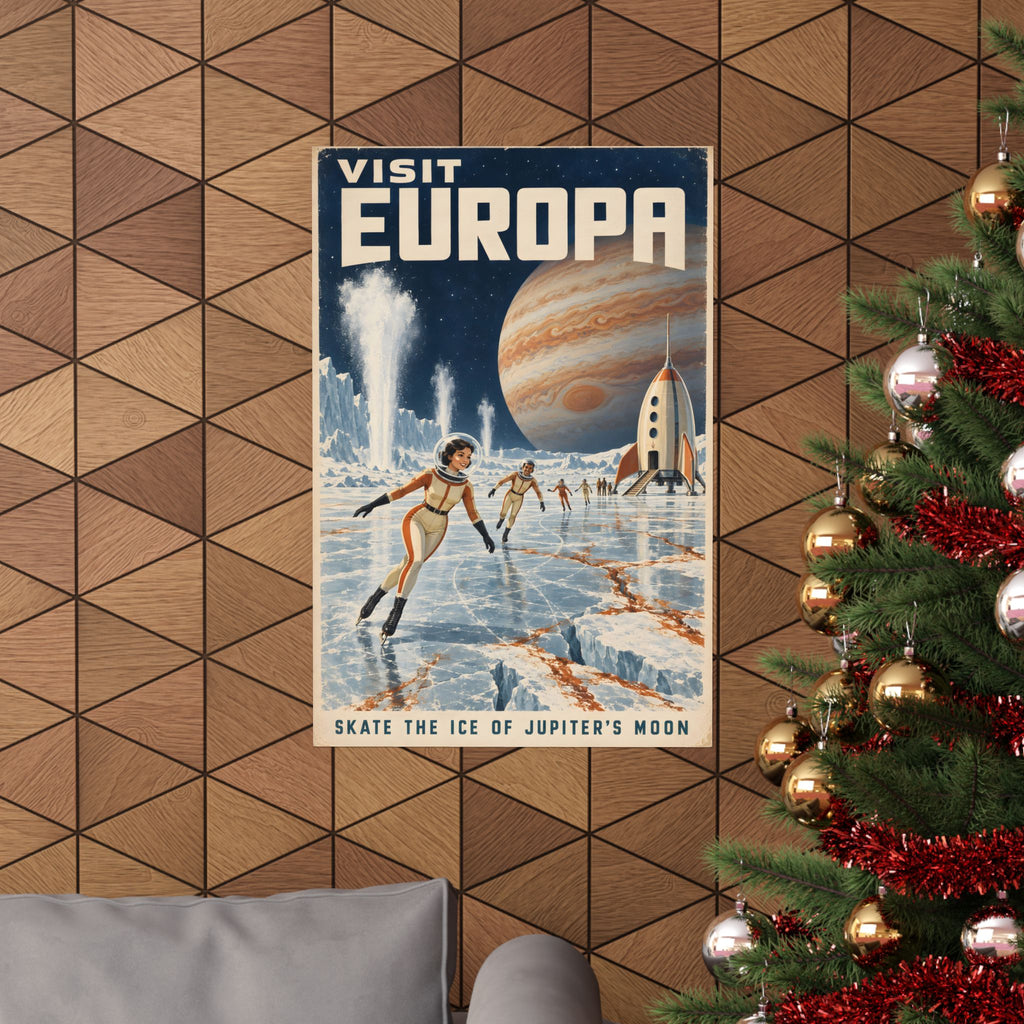 Visit Europa Poster | Jupiter Moon Retro Space Art