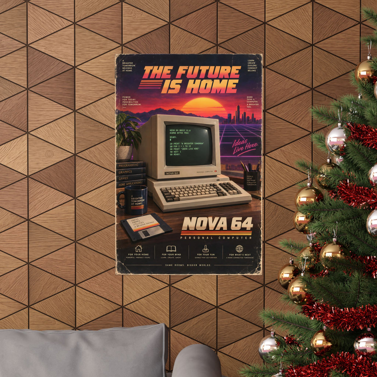 Nova 64 Retro Computer Poster | 80s Synthwave Tech Art