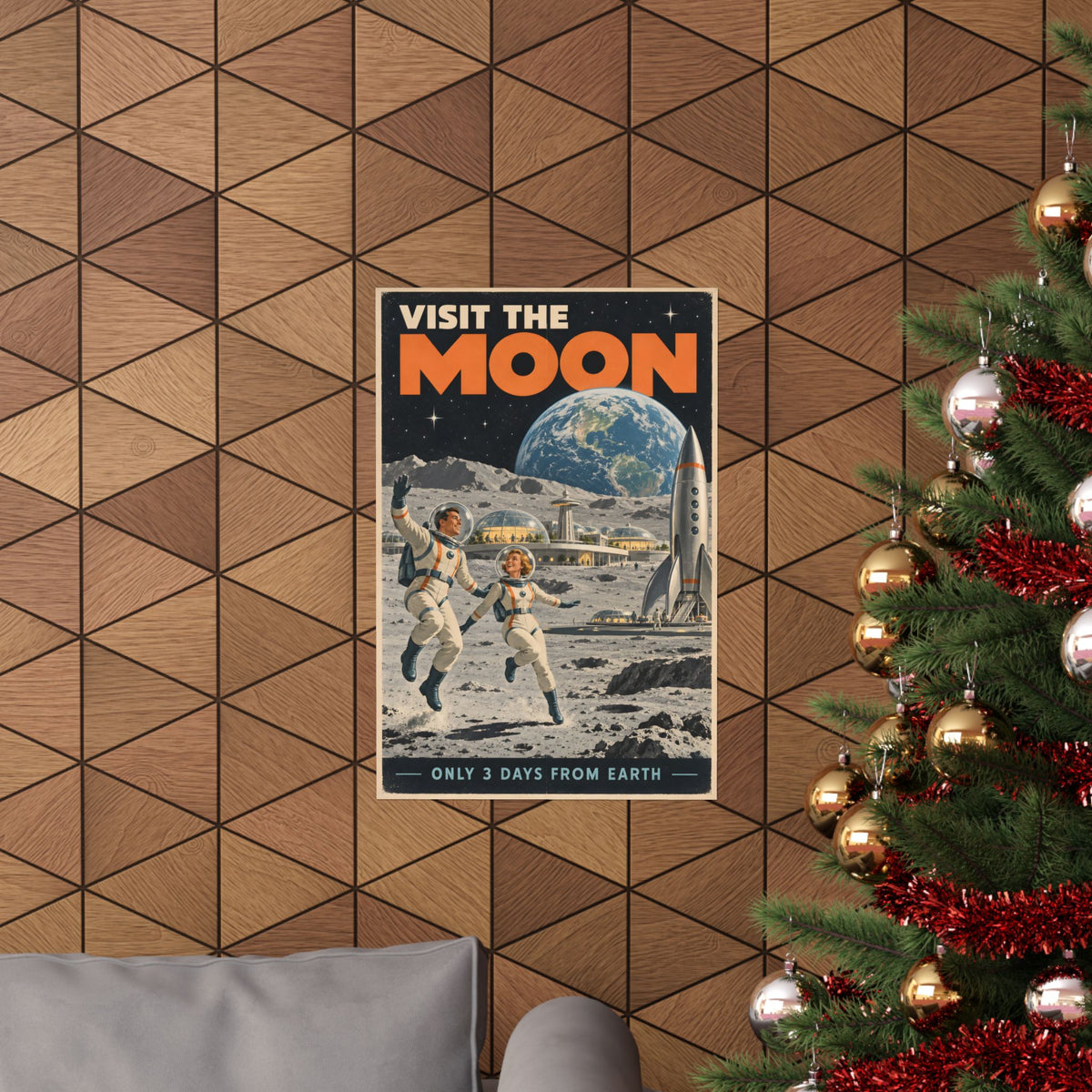 Visit the Moon Poster | Vintage Space Travel Wall Art