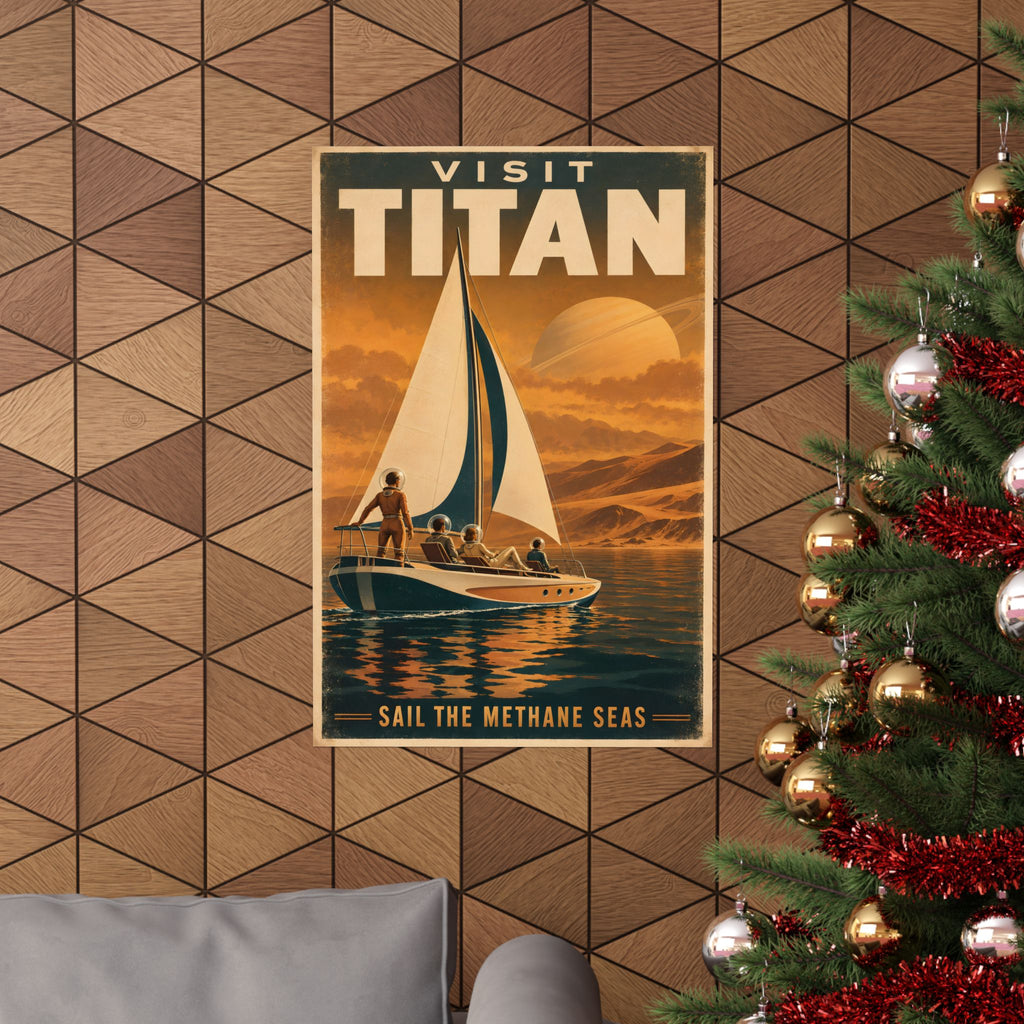 Visit Titan Poster | Saturn Moon Retro Travel Art