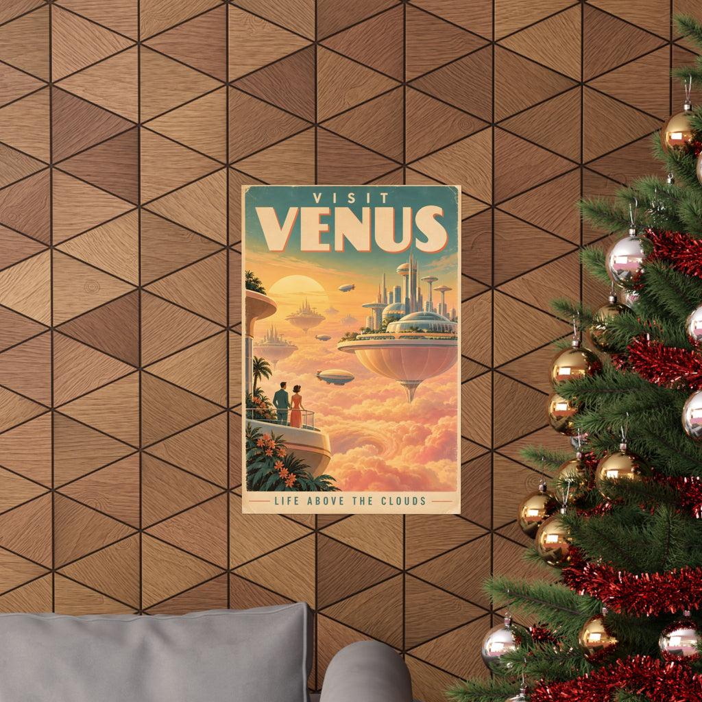 Visit Venus Poster | Floating Cloud City Retro Space Art