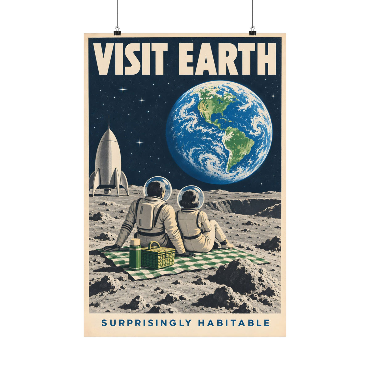 Visit Earth Poster | Surprisingly Habitable Retro Space Art