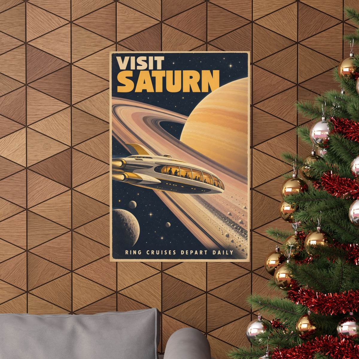 Visit Saturn Poster | Retro Space Cruise Wall Art