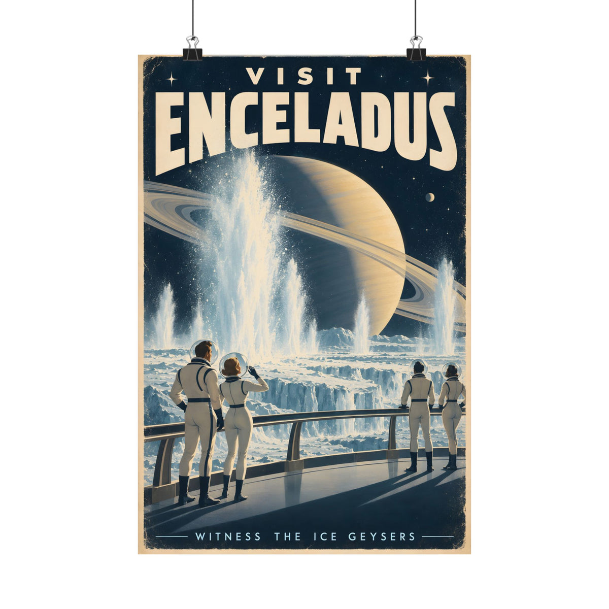 Visit Enceladus Poster | Saturn Moon Ice Geysers Art