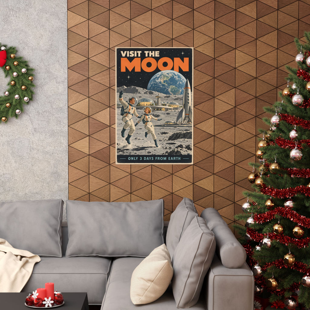 Visit the Moon Poster | Vintage Space Travel Wall Art