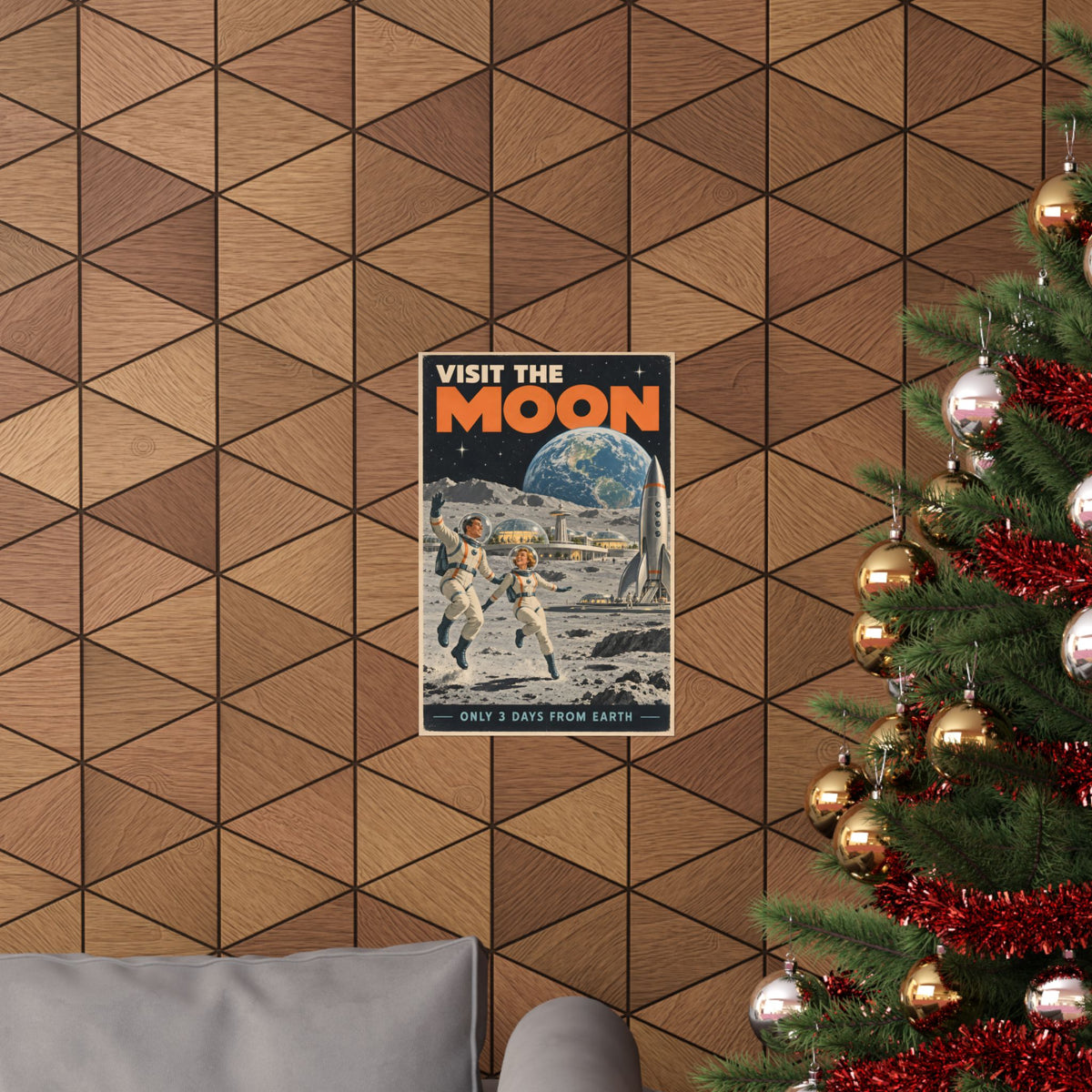 Visit the Moon Poster | Vintage Space Travel Wall Art