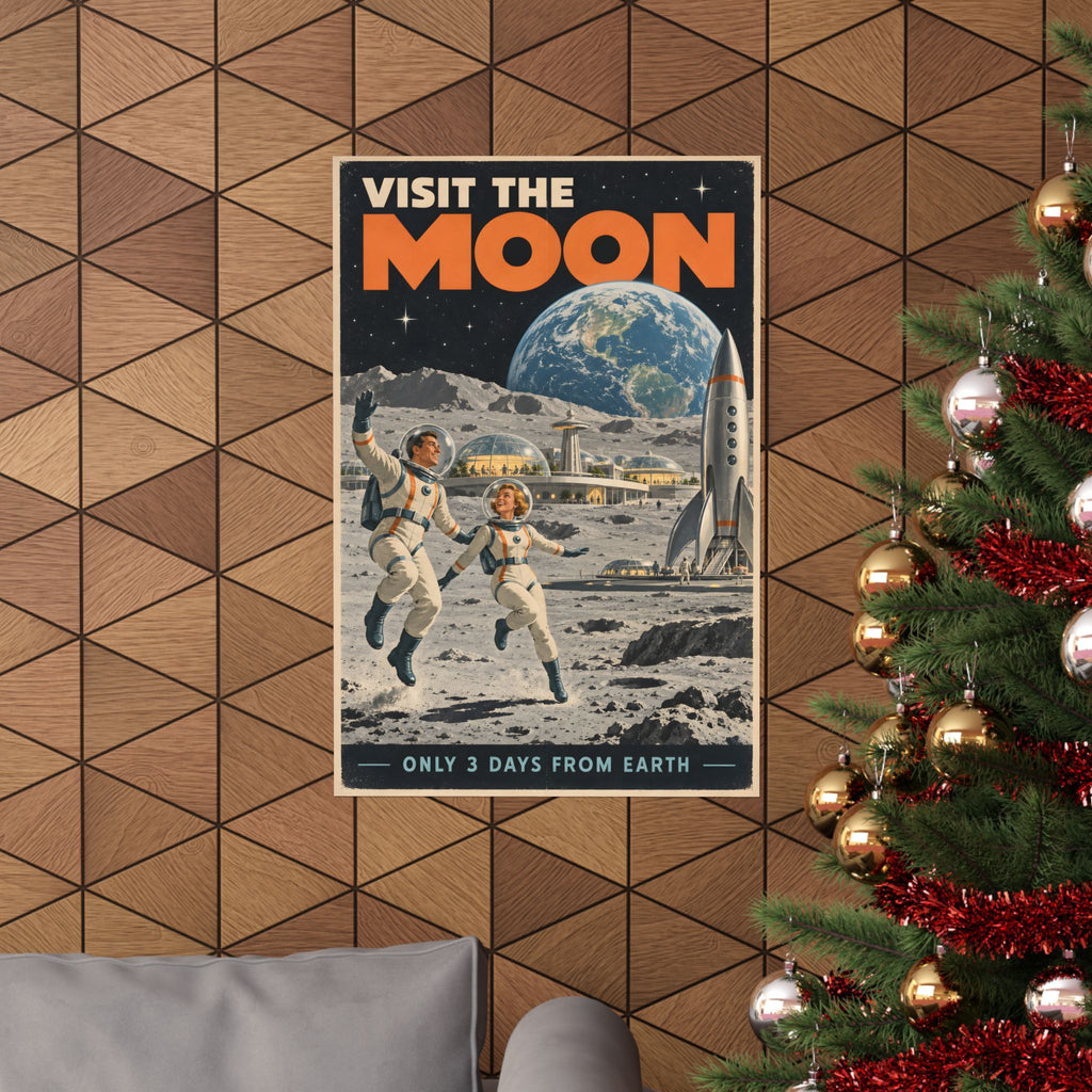Visit the Moon Poster | Vintage Space Travel Wall Art