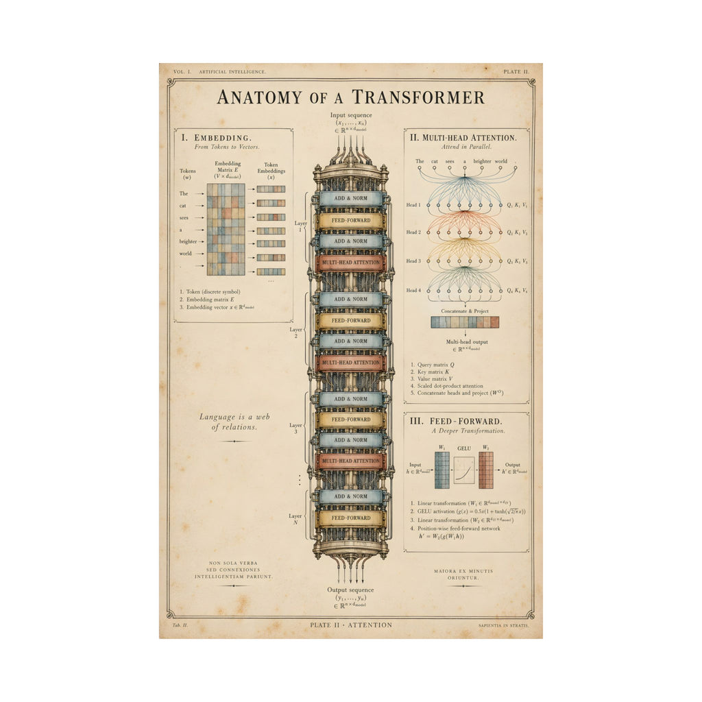 Anatomy of a Transformer Poster | Vintage AI Science Art