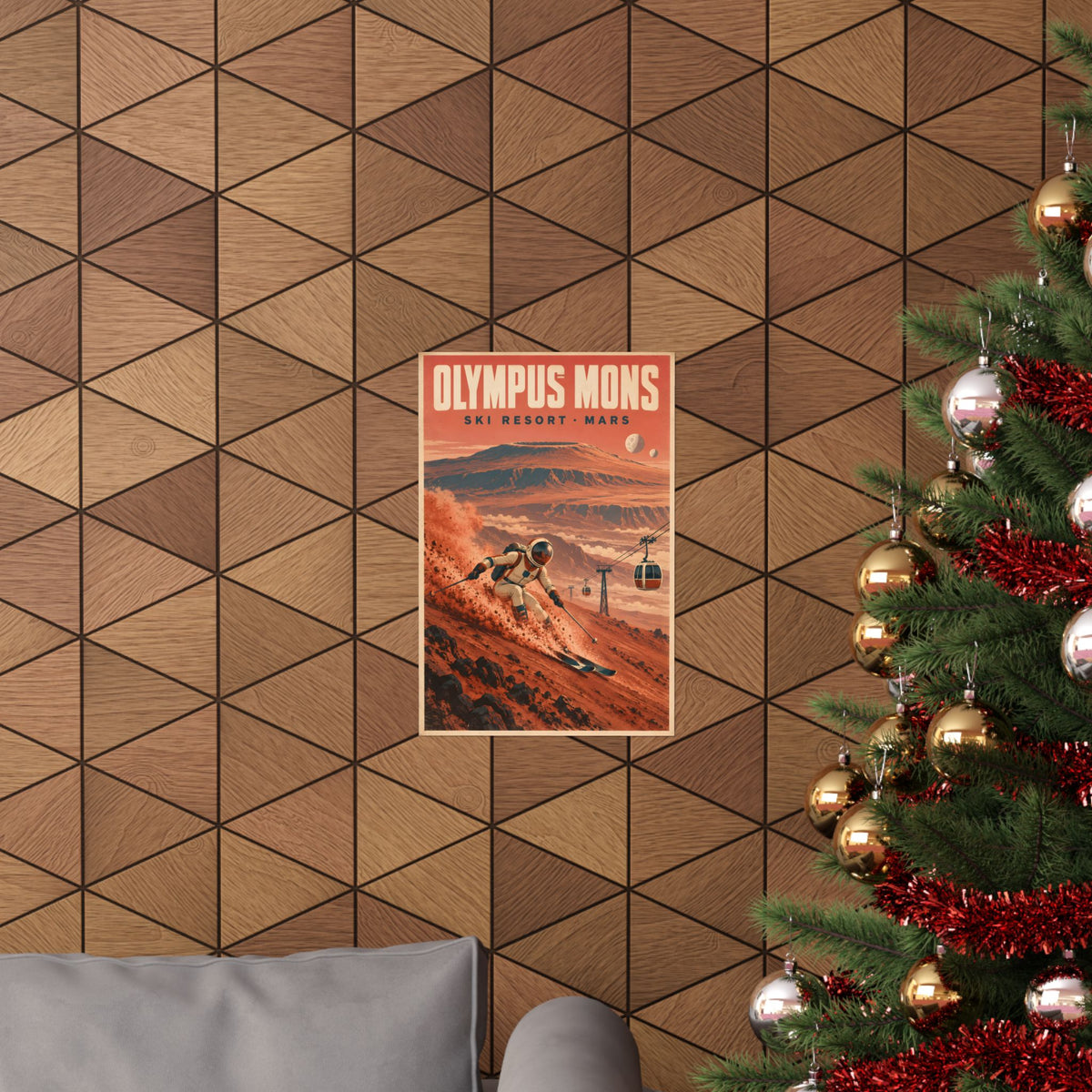 Olympus Mons Ski Resort Poster | Retro Mars Travel Art