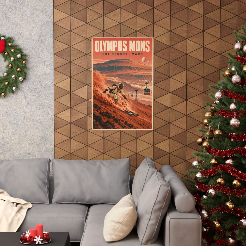 Olympus Mons Ski Resort Poster | Retro Mars Travel Art
