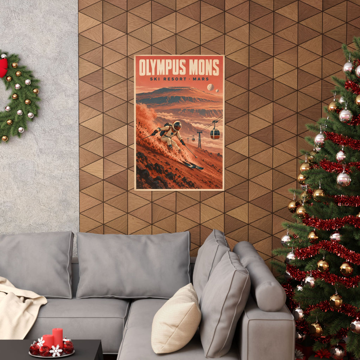 Olympus Mons Ski Resort Poster | Retro Mars Travel Art