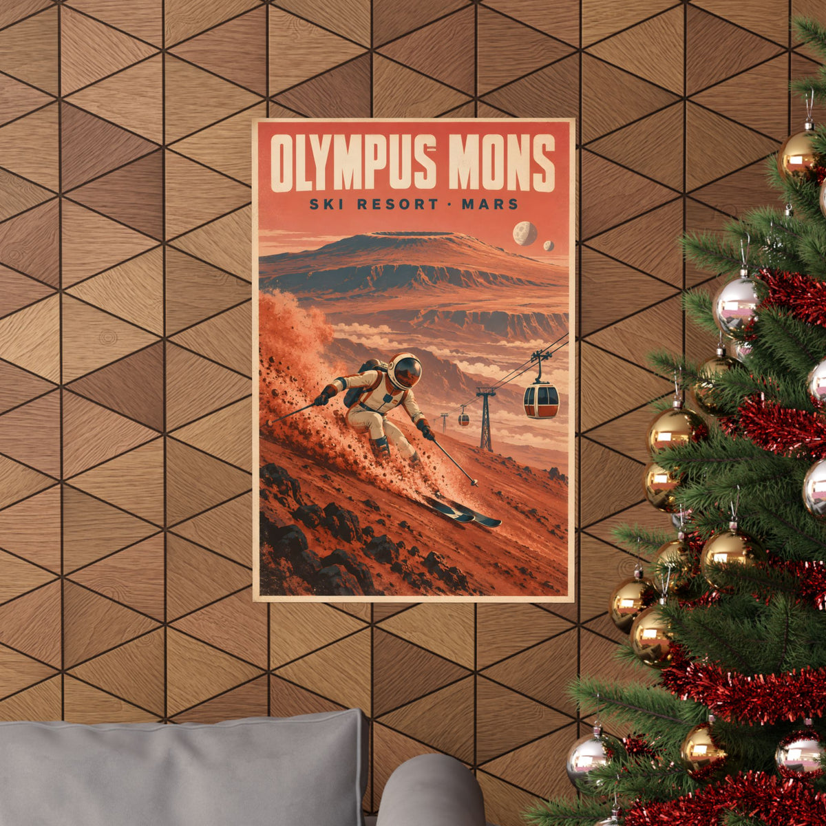 Olympus Mons Ski Resort Poster | Retro Mars Travel Art