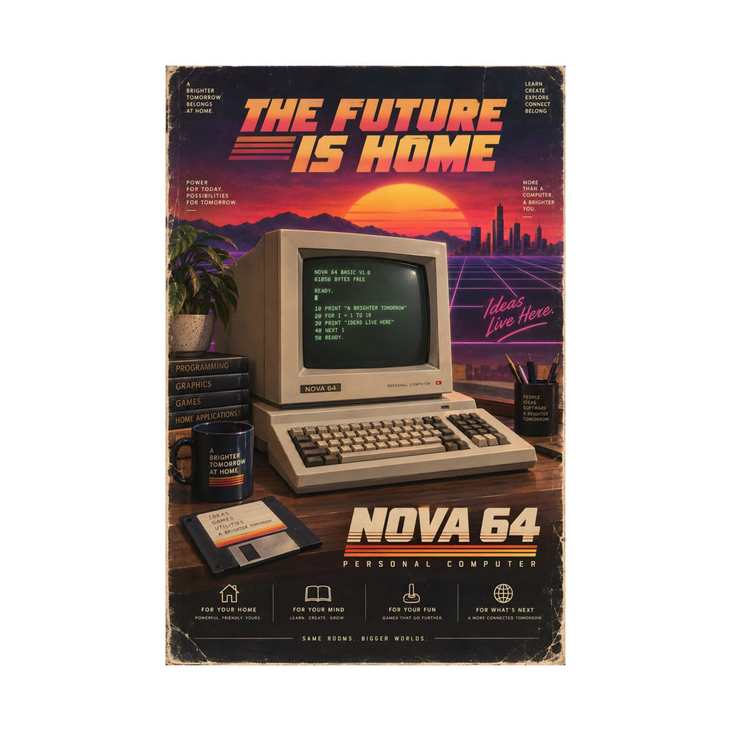 Nova 64 Retro Computer Poster | 80s Synthwave Tech Art