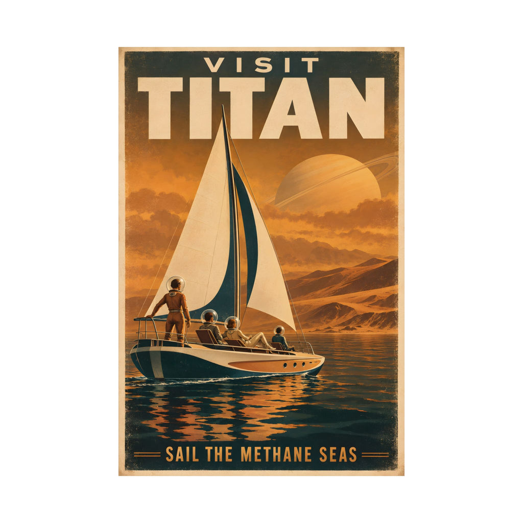 Visit Titan Poster | Saturn Moon Retro Travel Art