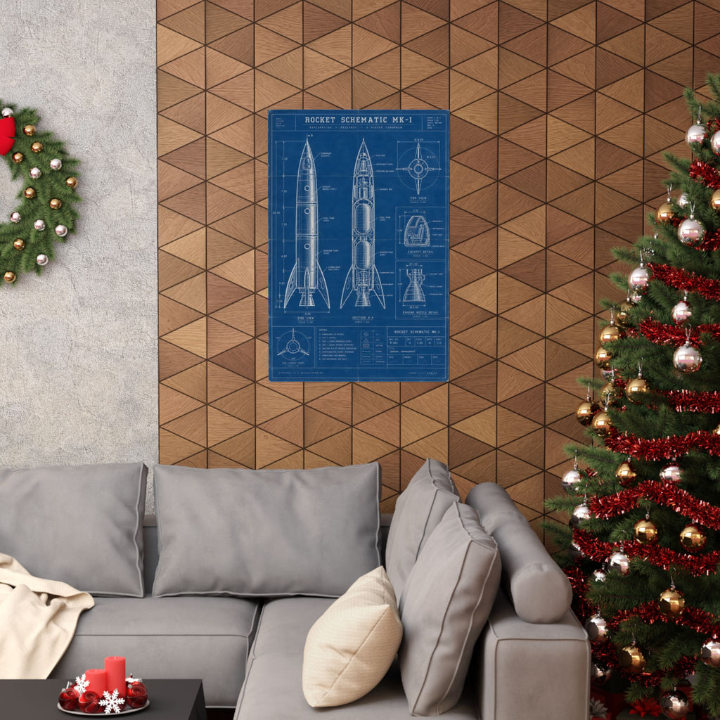 Rocket Schematic Blueprint Poster | Retro Engineering Art