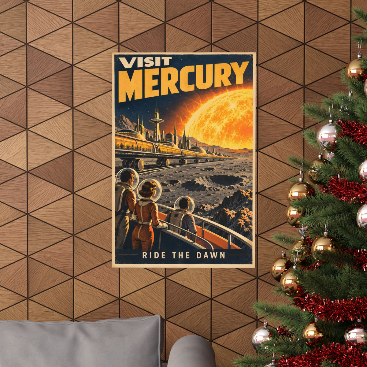 Visit Mercury Poster | Ride the Dawn Retro Space Art