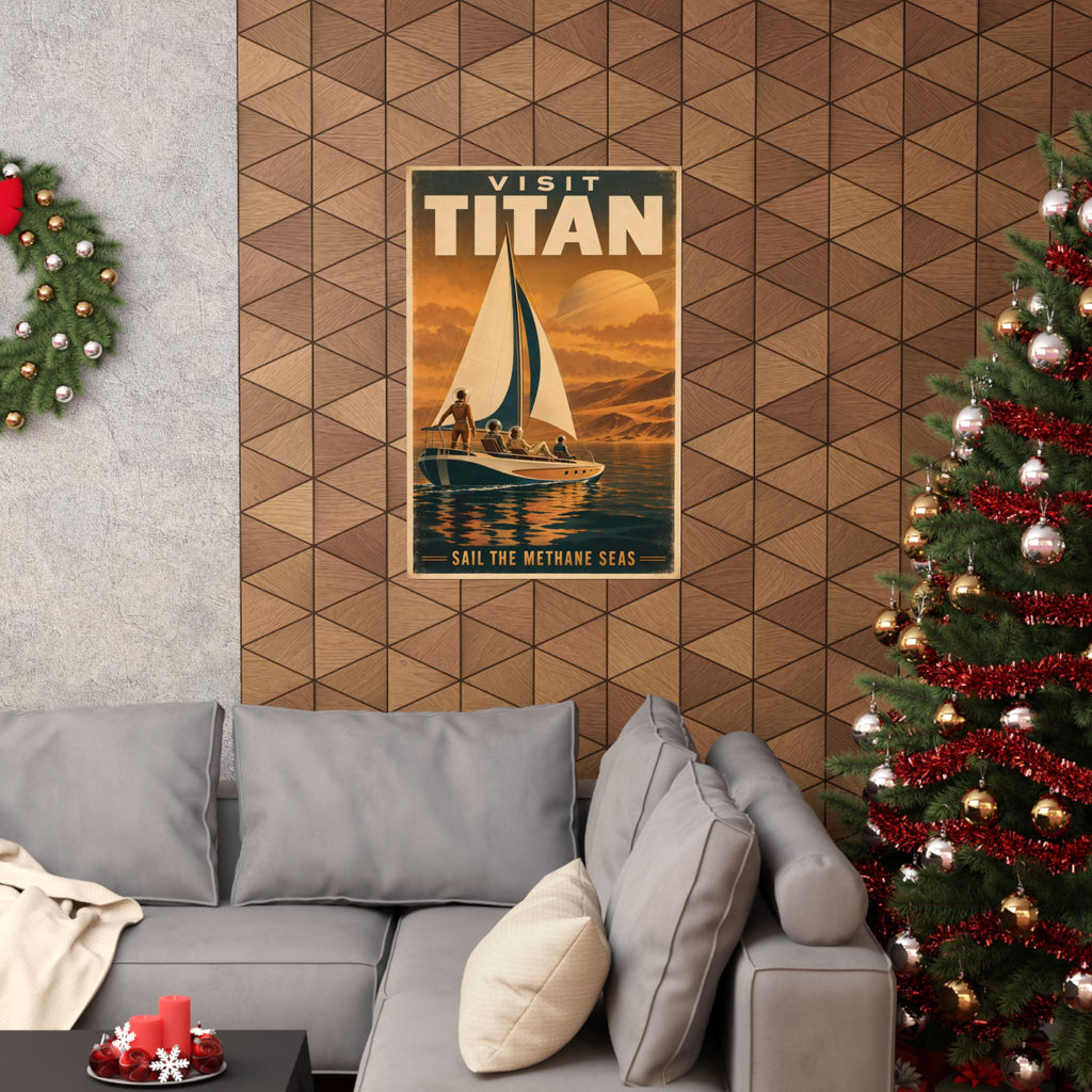 Visit Titan Poster | Saturn Moon Retro Travel Art