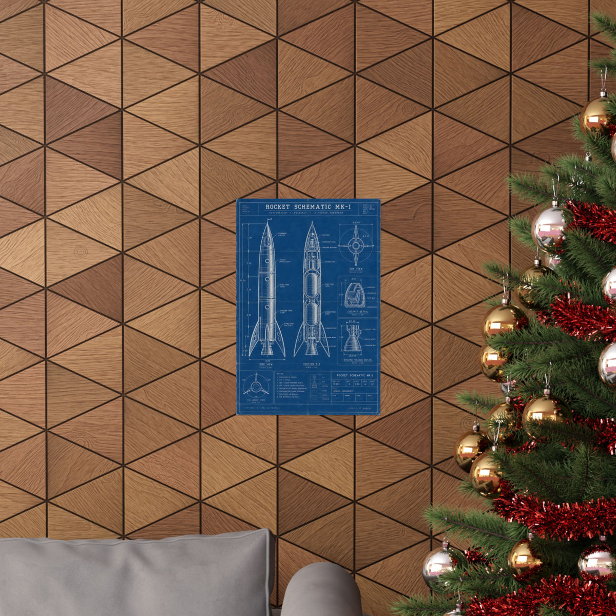 Rocket Schematic Blueprint Poster | Retro Engineering Art