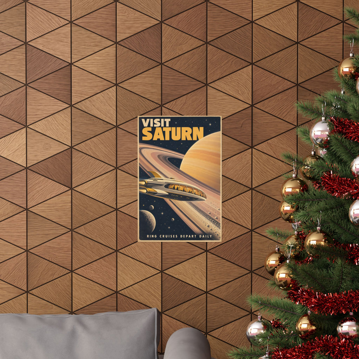 Visit Saturn Poster | Retro Space Cruise Wall Art