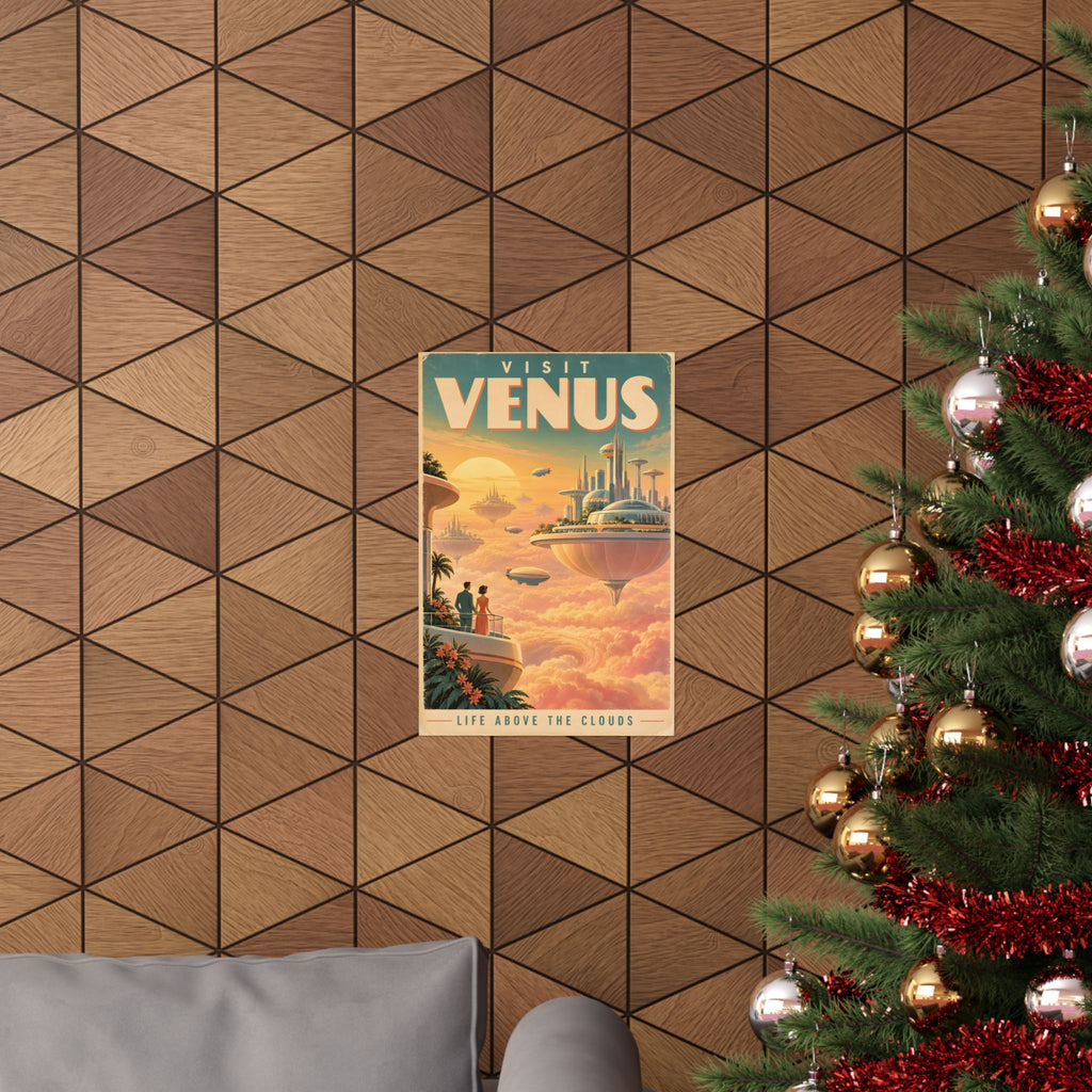 Visit Venus Poster | Floating Cloud City Retro Space Art