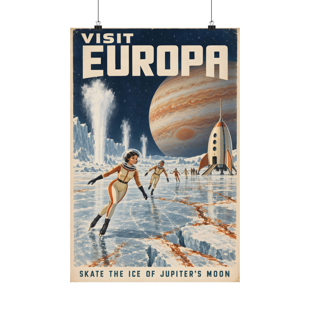 Visit Europa Poster | Jupiter Moon Retro Space Art