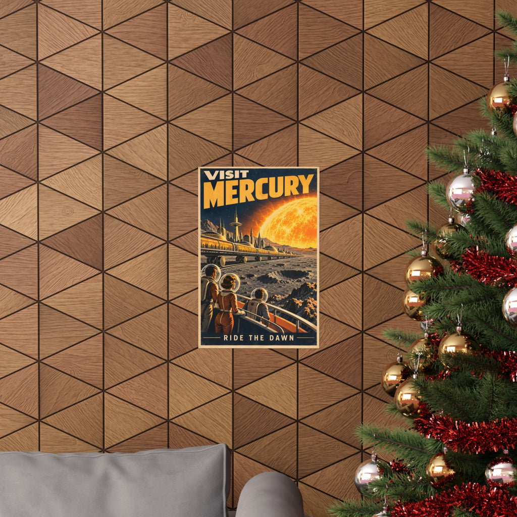 Visit Mercury Poster | Ride the Dawn Retro Space Art