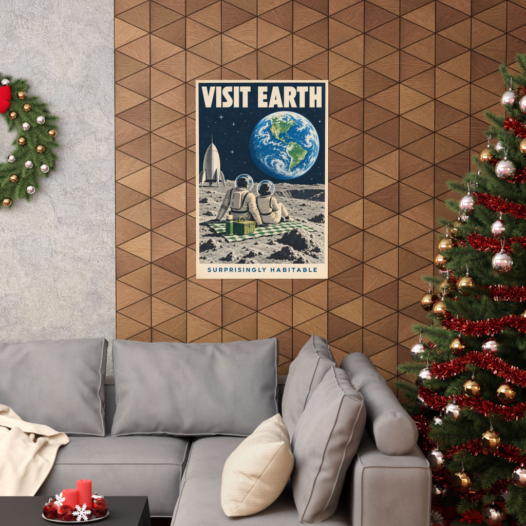 Visit Earth Poster | Surprisingly Habitable Retro Space Art