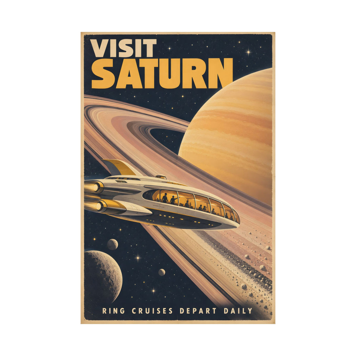 Visit Saturn Poster | Retro Space Cruise Wall Art