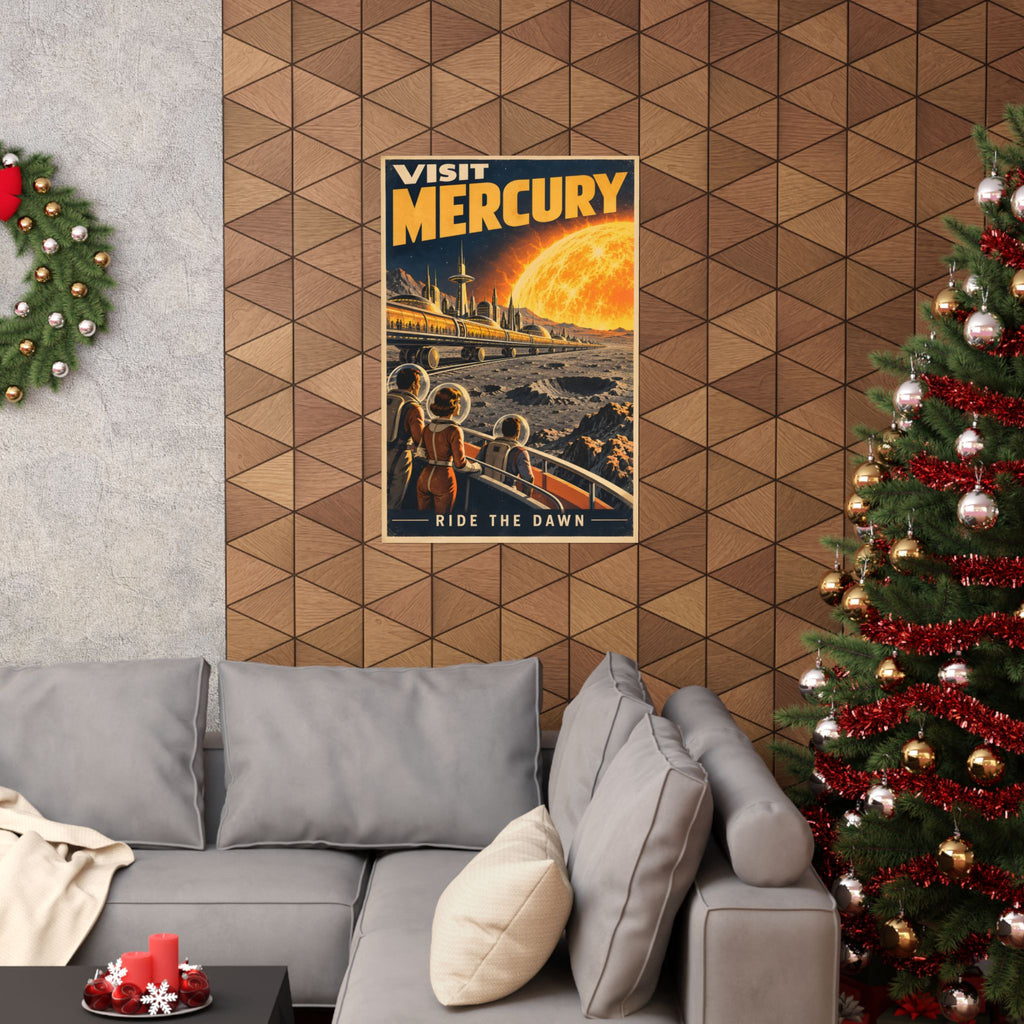 Visit Mercury Poster | Ride the Dawn Retro Space Art