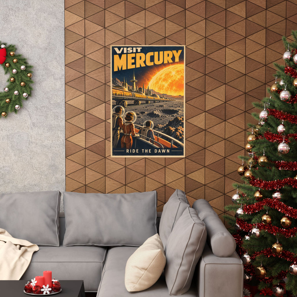Visit Mercury Poster | Ride the Dawn Retro Space Art
