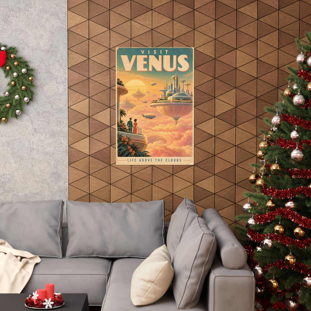 Visit Venus Poster | Floating Cloud City Retro Space Art