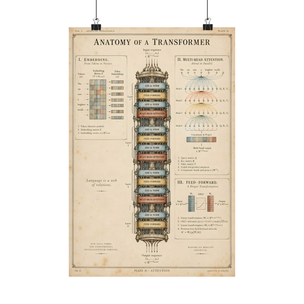 Anatomy of a Transformer Poster | Vintage AI Science Art
