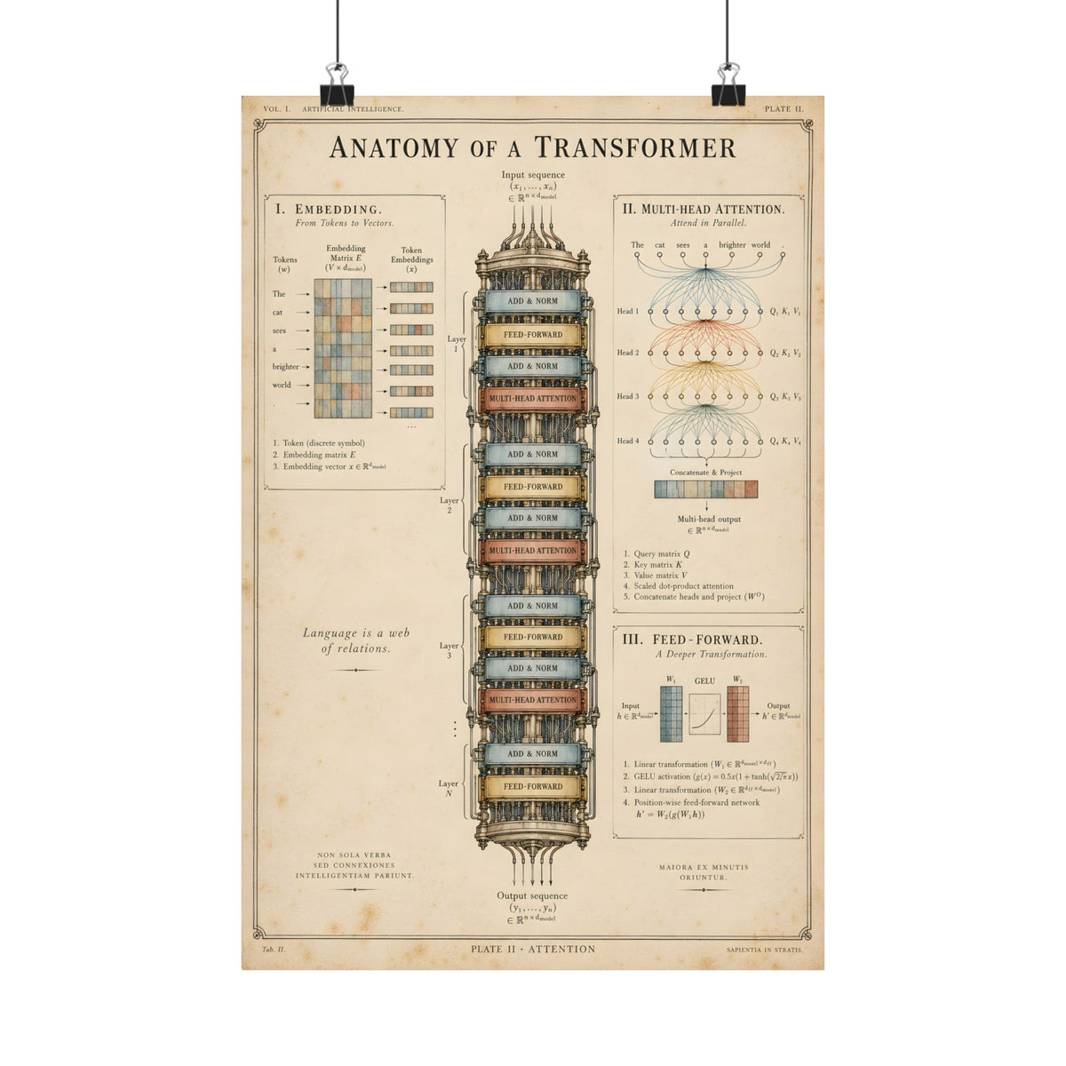 Anatomy of a Transformer Poster | Vintage AI Science Art