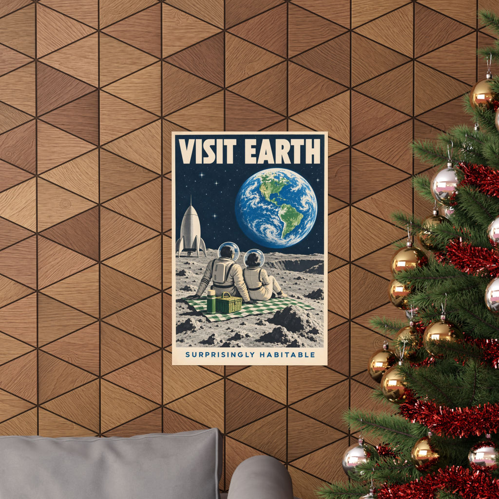 Visit Earth Poster | Surprisingly Habitable Retro Space Art