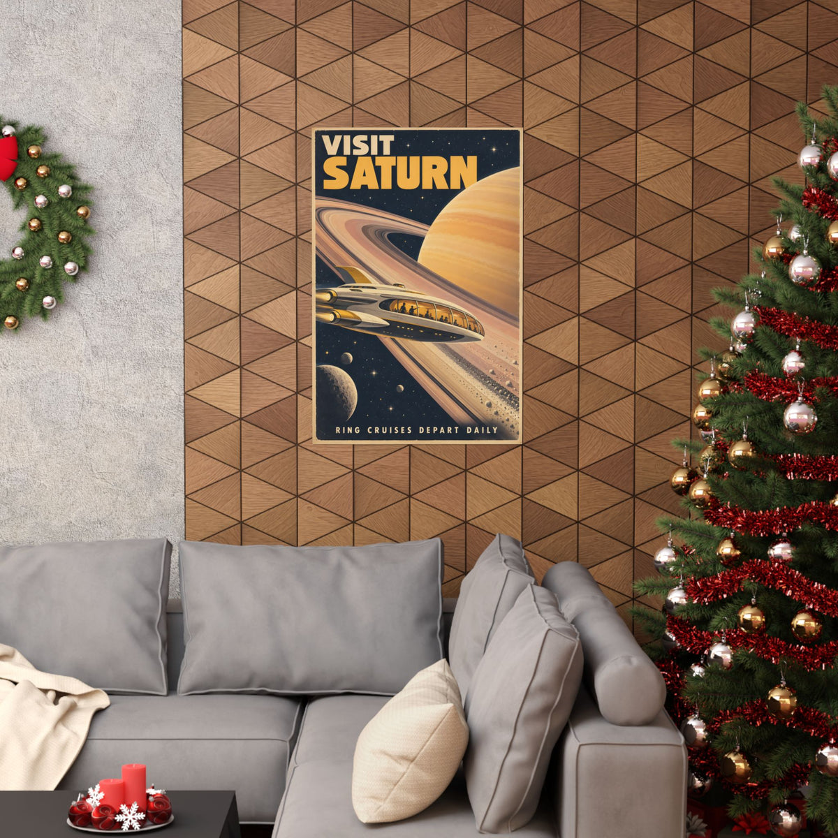 Visit Saturn Poster | Retro Space Cruise Wall Art