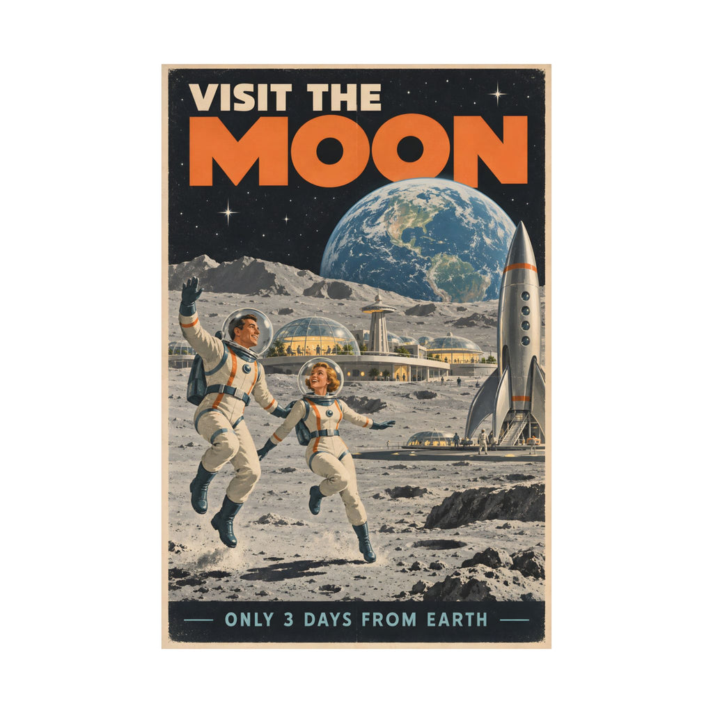 Visit the Moon Poster | Vintage Space Travel Wall Art