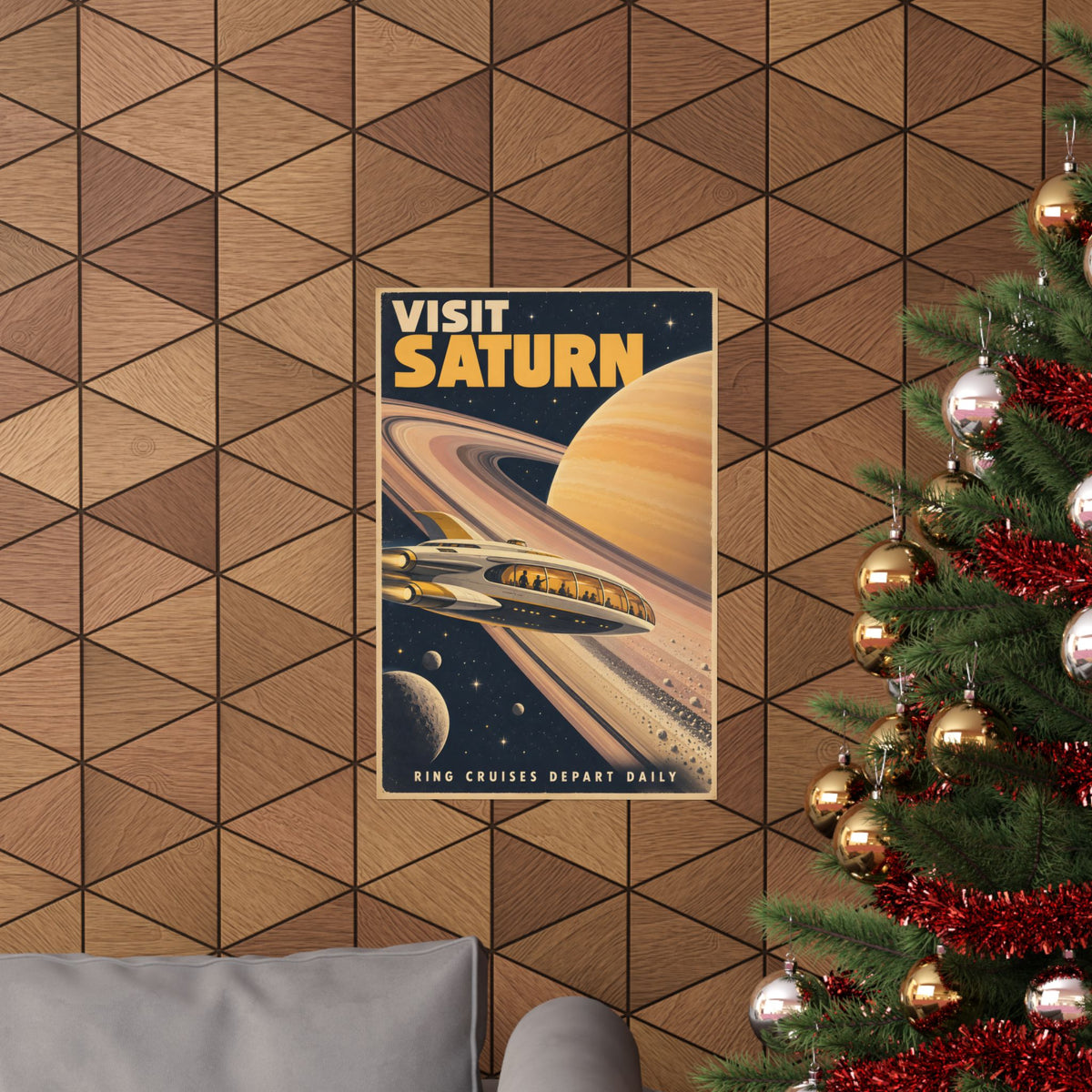 Visit Saturn Poster | Retro Space Cruise Wall Art