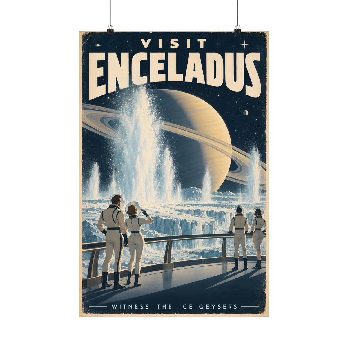 Visit Enceladus Poster | Saturn Moon Ice Geysers Art
