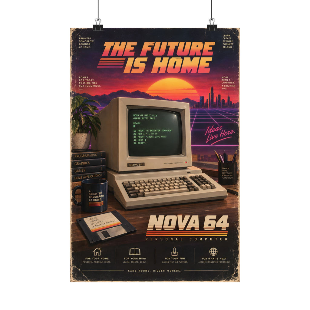Nova 64 Retro Computer Poster | 80s Synthwave Tech Art