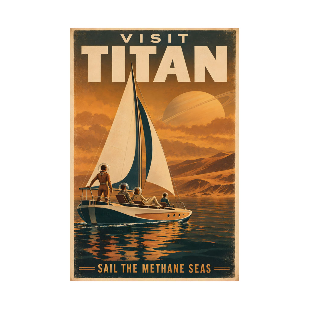 Visit Titan Poster | Saturn Moon Retro Travel Art