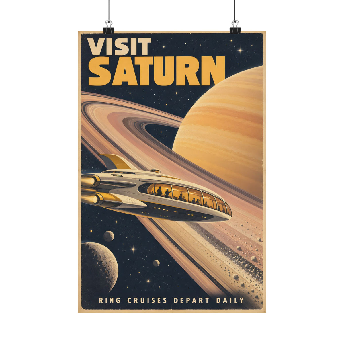 Visit Saturn Poster | Retro Space Cruise Wall Art