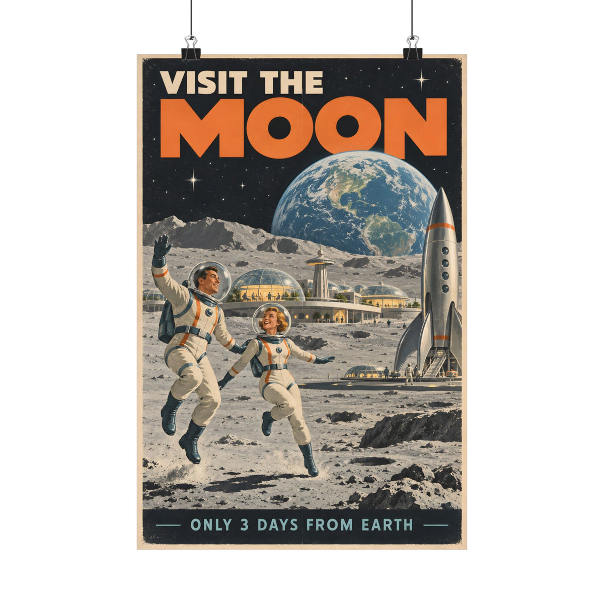 Visit the Moon Poster | Vintage Space Travel Wall Art