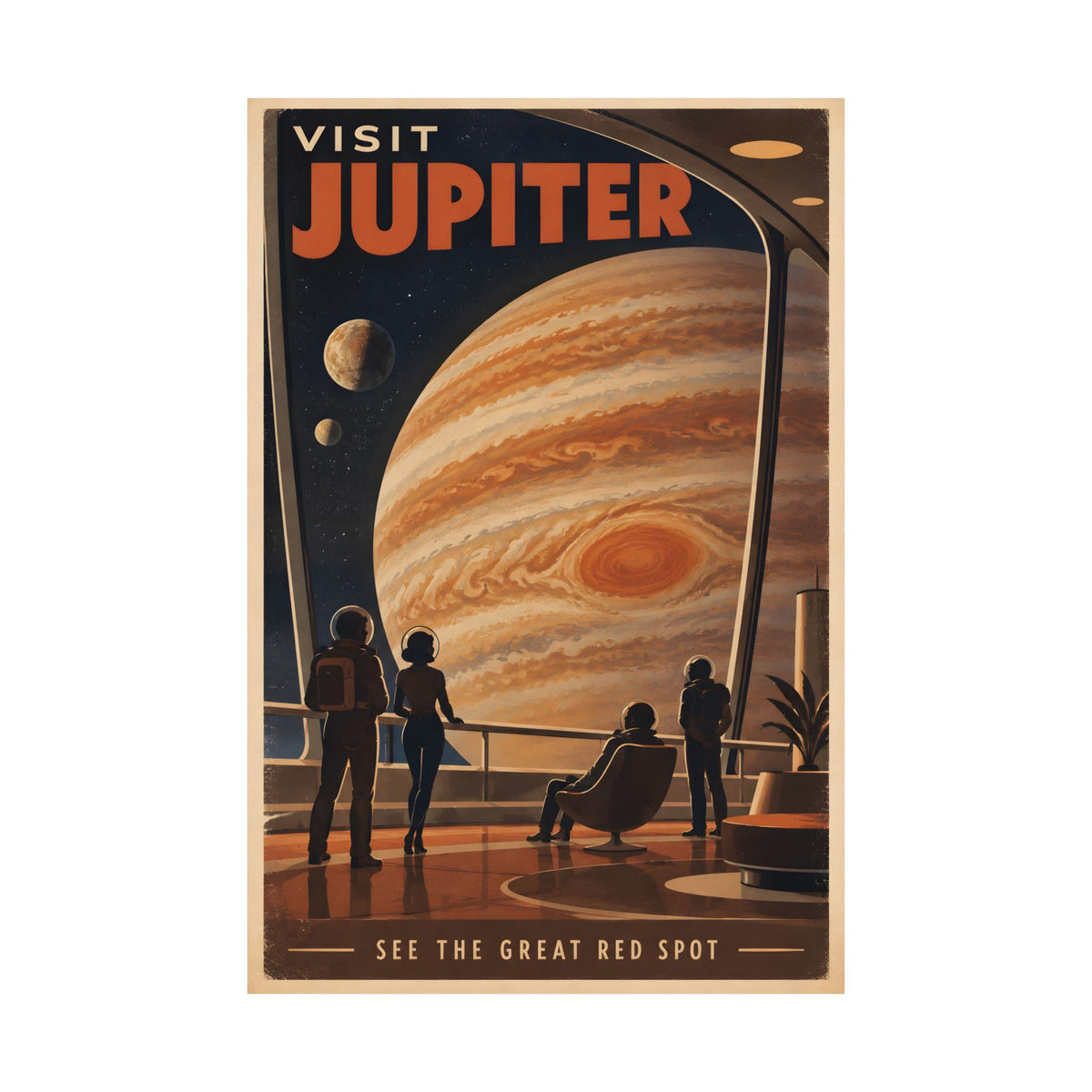 Visit Jupiter Poster | Great Red Spot Retro Space Art