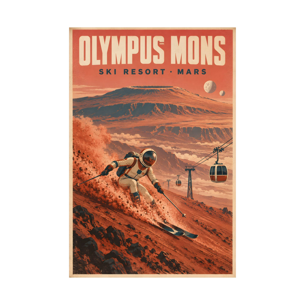 Olympus Mons Ski Resort Poster | Retro Mars Travel Art