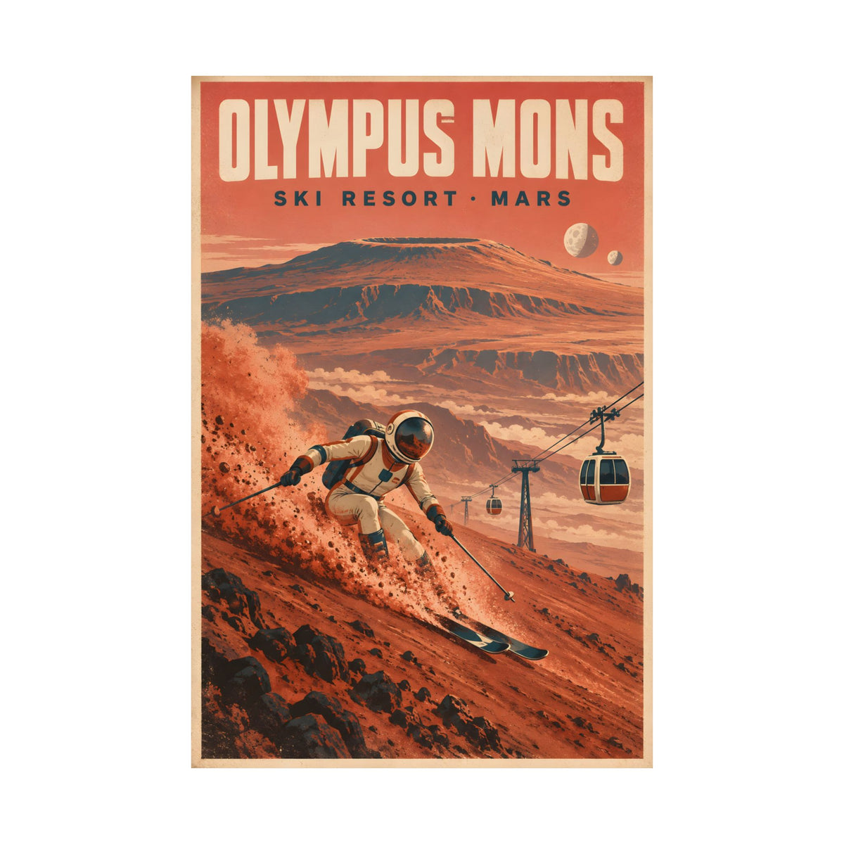 Olympus Mons Ski Resort Poster | Retro Mars Travel Art