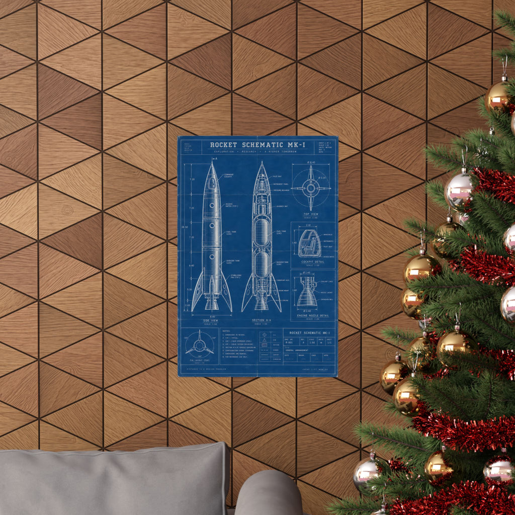 Rocket Schematic Blueprint Poster | Retro Engineering Art