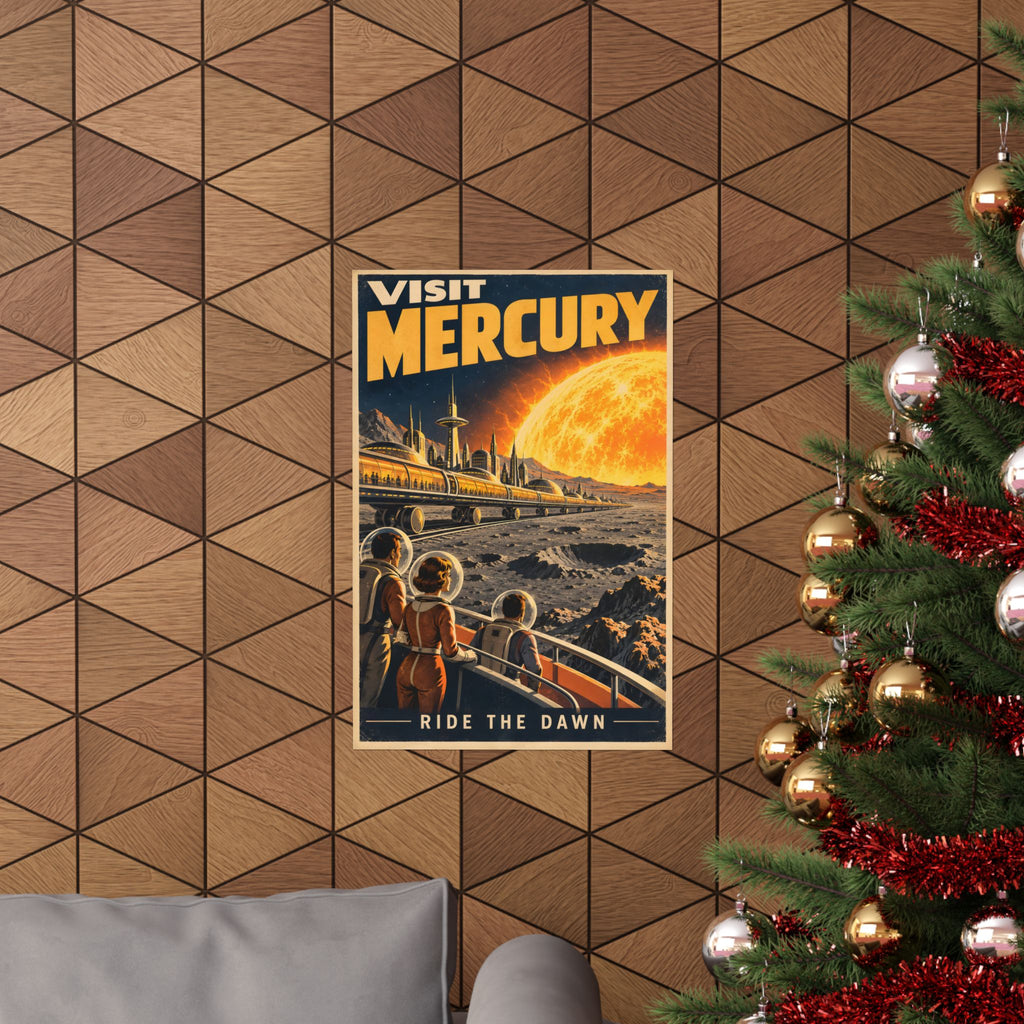 Visit Mercury Poster | Ride the Dawn Retro Space Art