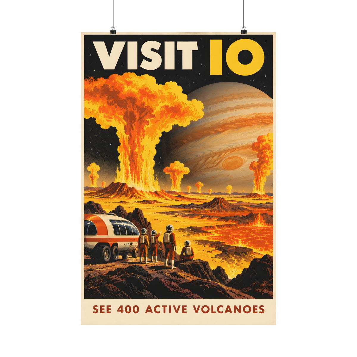 Visit Io Poster | Jupiter Moon Volcanoes Retro Space Art