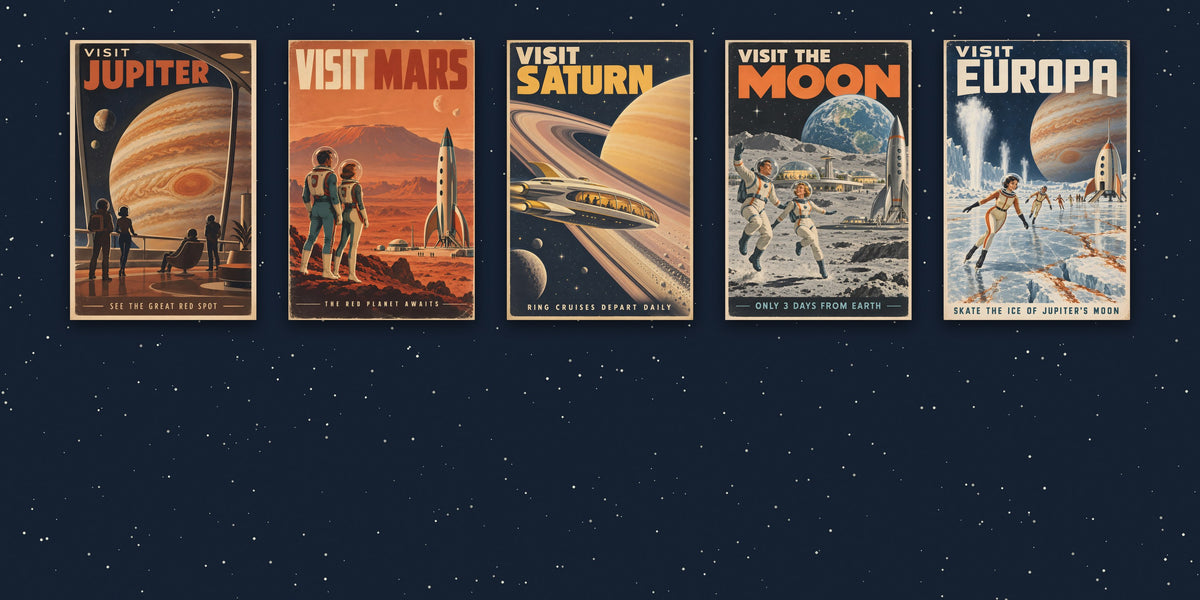 Delta-V Supply retro space travel posters banner