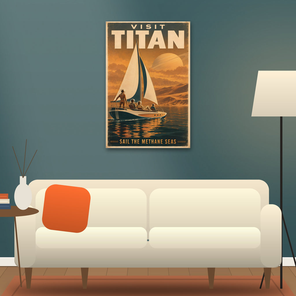 Visit Titan poster hanging above a sofa (24 x 36 in shown, unframed)
